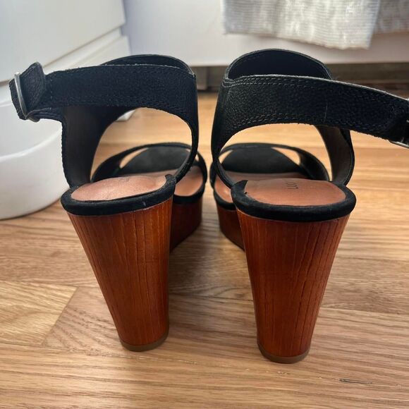 Lucky Brand Women's Latella Platform Wood Wedge Sandals Black Slingback Size 10 - Picture 5 of 7